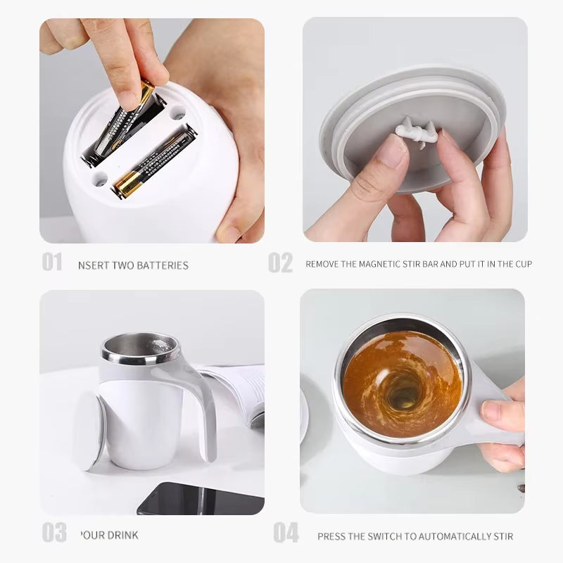 380Ml Coffee Mug Automatic Self Stirring Milk Fruits Mixing Cup Electric Stainless Steel Lazy Rotating Mug Magnetic Stirring Cup